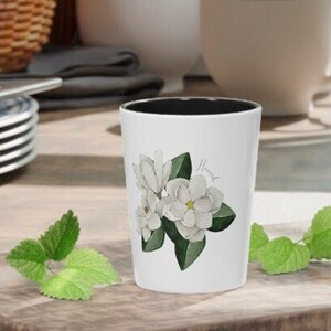 Magnolia Shot Glass Personalized, Monogram Shot Glass, Ceramic Shot Glass, 21st Birthday Shot, Custom Birthday Gift, Floral Shot Glass