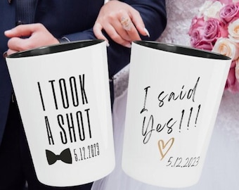 Personalized Engagement Shot Glasses, Couples Gift, Ceramic, Set of 2