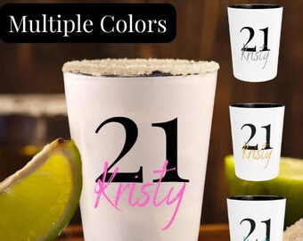 Monogram 21st Birthday Ceramic Shot Glass, Personalized Gift