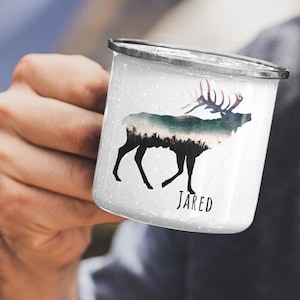 PERSONALIZED Elk Camp Mug, Hunting Fathers Day Mug, Elk Cup, Enamel Camping Mug, Elk Gift, Hunting Gifts, Custom Elk Mug, Campfire Mug
