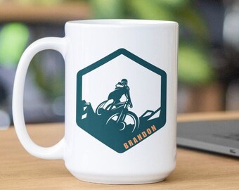 Personalized Mountain Bike Coffee Mug, Cycling Gift