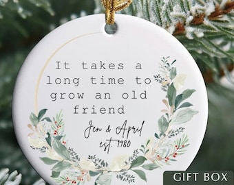 Adorno personalizado de "Viejo amigo", ideas para regalos de amistad, cuánto tiempo lleva un viejo amigo, adorno de cerámica, recuerdo para tu mejor amigo.