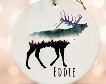 PERSONALIZED Elk Ornament, Hunting Ornament, Elk Gifts, Elk Hunting, Round Ceramic Ornament, Custom Elk Hunting Gifts, Christmas Elk