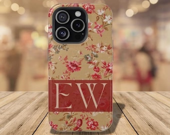 Funda personalizada para iPhone con diseño de toile: monograma floral personalizado y opción MagSafe