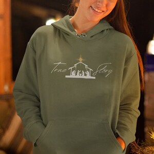 Christian Christmas Sweatshirt, Nativity Sweater, True Story, Jesus Hooded Sweatshirt, Nativity Scene Hoodie, Christian Christmas Gift