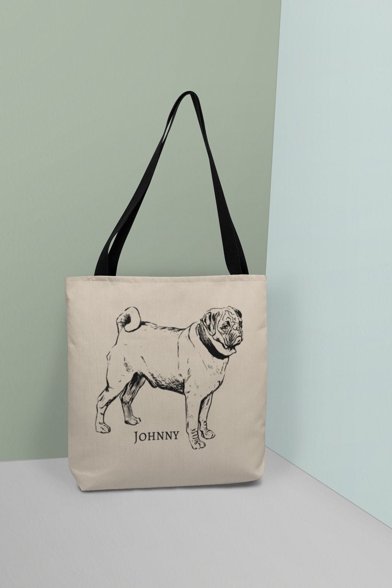 PERSONALIZED Cute Pug Tote Bag, Pug Lover Gift, Pug Shopping Bags, Pug Art, Cute Pug Gift, Pug Mom Gift, Pug Dog Gift, Pug Lover Tote image 1