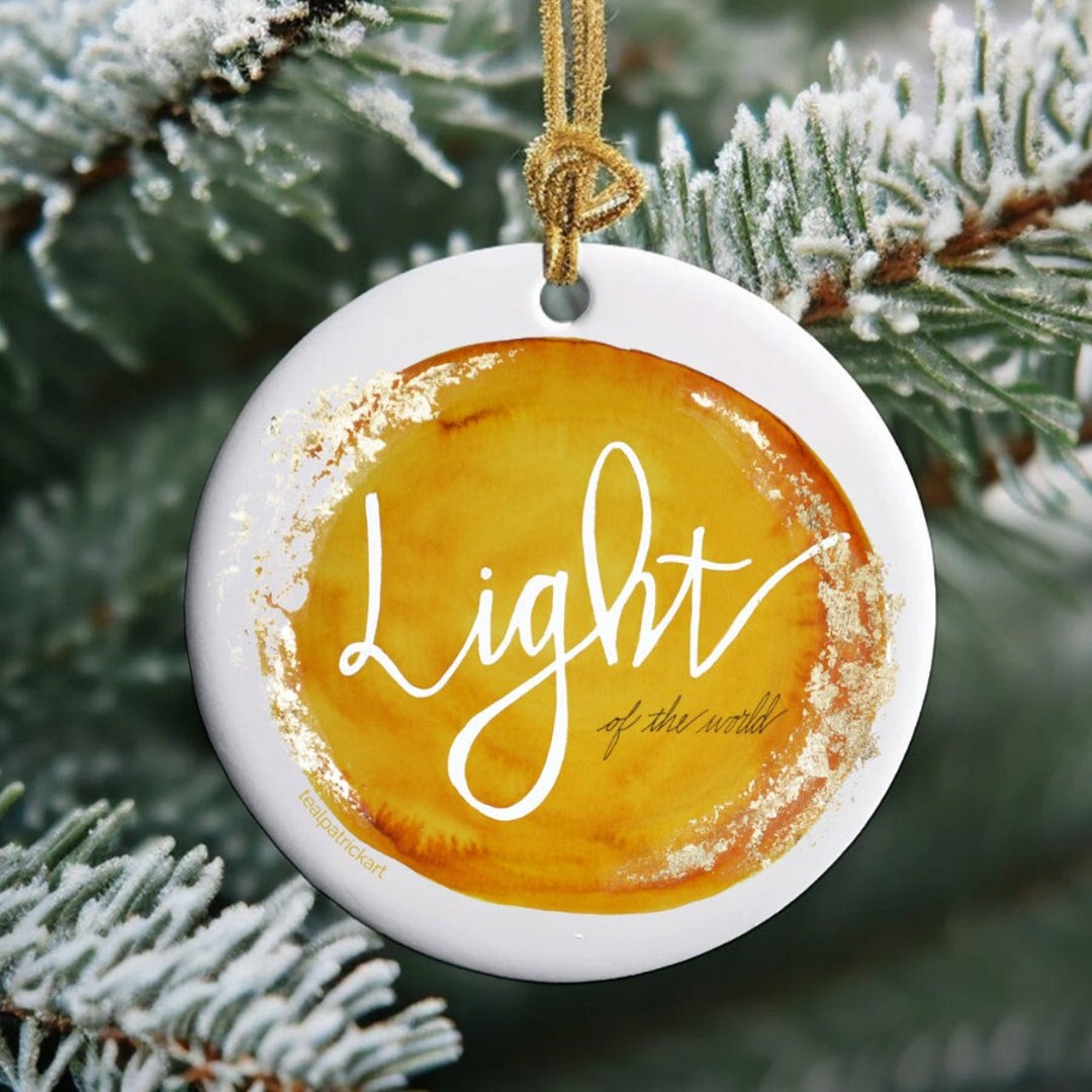 Watercolor Bible Verse Ornament, Light of the World, Jesus Ornament