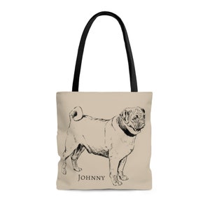 PERSONALIZED Cute Pug Tote Bag, Pug Lover Gift, Pug Shopping Bags, Pug Art, Cute Pug Gift, Pug Mom Gift, Pug Dog Gift, Pug Lover Tote image 4