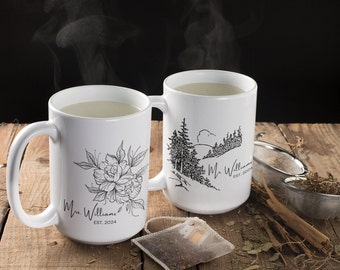 Juego de tazas personalizadas para recién casados, regalo de boda, regalos para casados, regalos para recién casados, taza personalizada para pareja