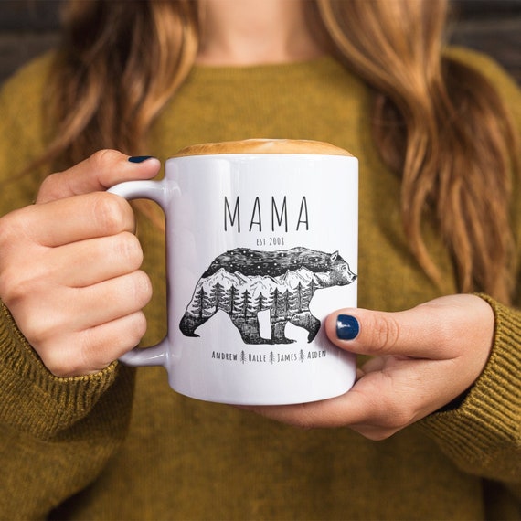 Personalized Mama Bear Mug, Mama Bear Cup, Mama Bear Coffee Mug, Mom Est Mug, Mug With Kids Names, Mama Bear Gifts, Baby Shower Gift