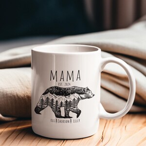 custom mama bear mug with mom est. date and kid's names