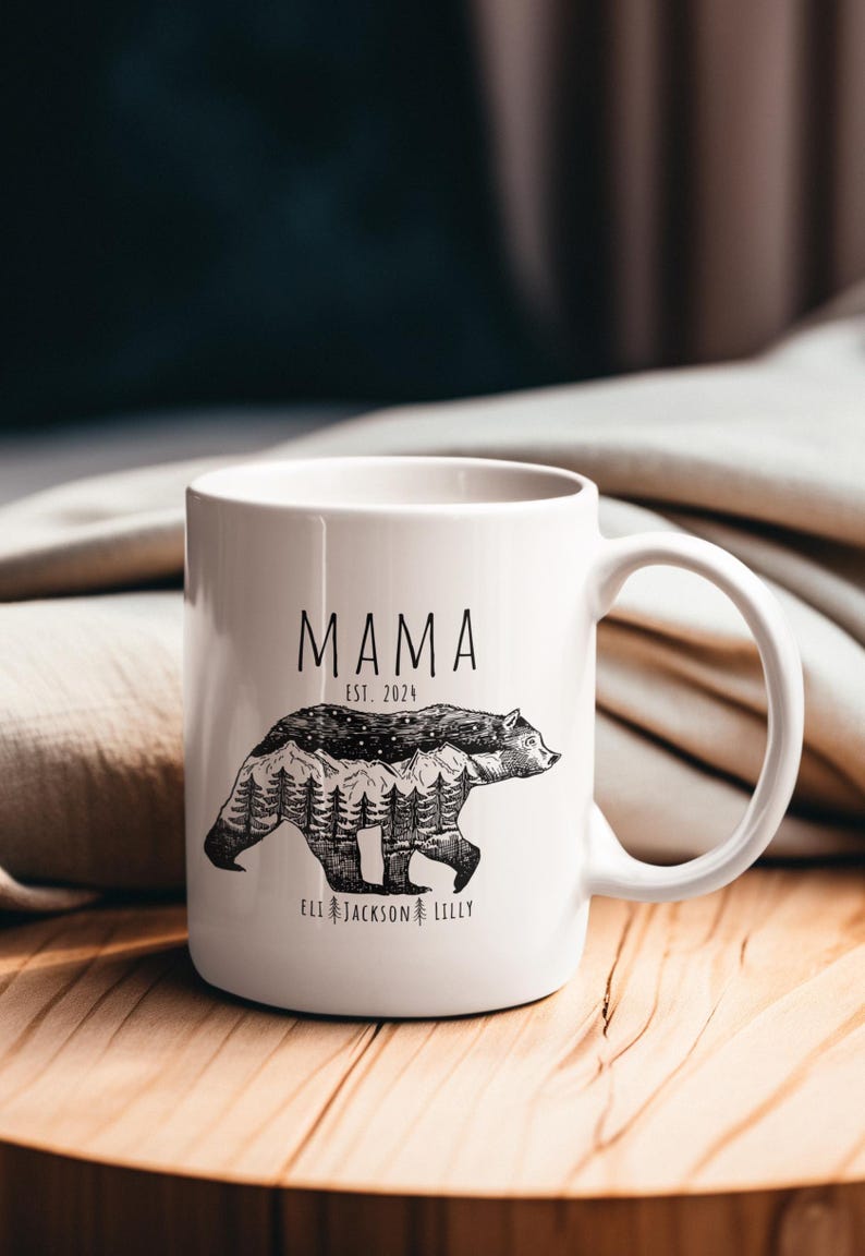 custom mama bear mug with mom est. date and kid's names
