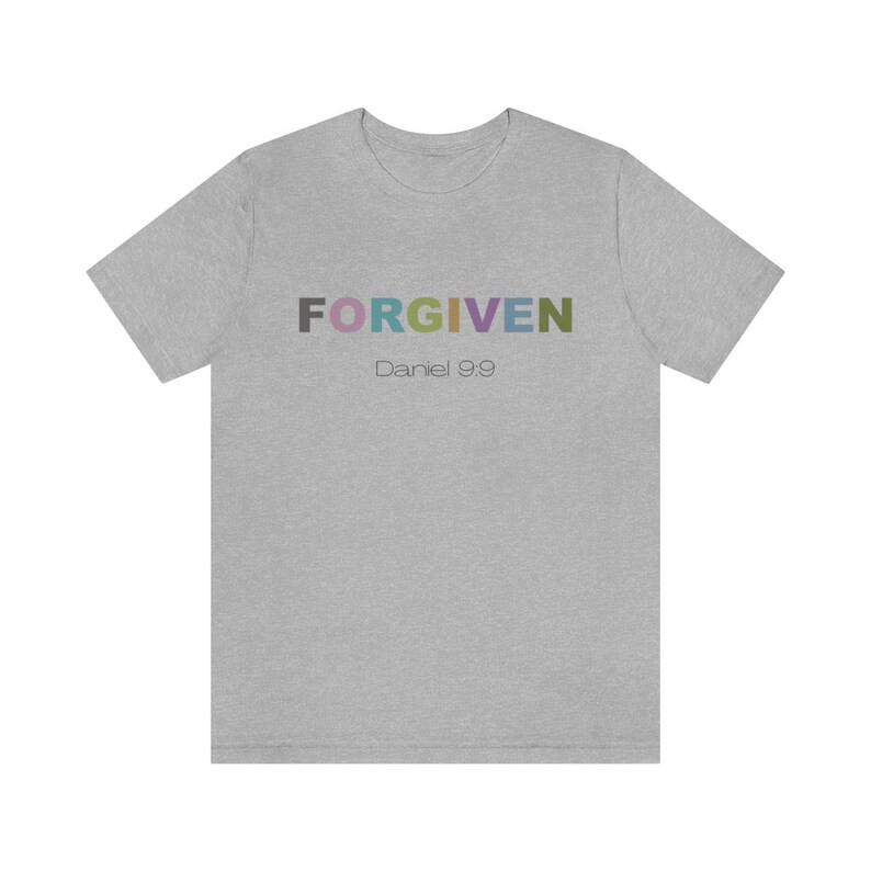 Christian Scripture Shirt, Bible Study Shirt, FORGIVEN, Daniel 9:9, Comfort Colors, Church Shirt, Bible Verse Shirt, Scripture Shirt, Jesus Athletic Heather