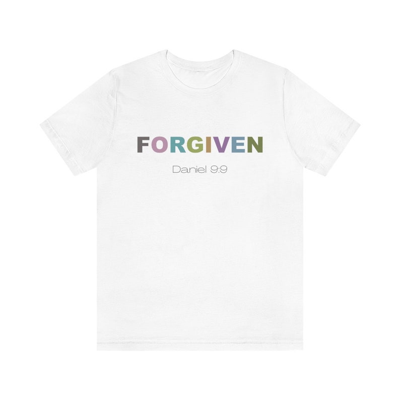 Christian Scripture Shirt, Bible Study Shirt, FORGIVEN, Daniel 9:9, Comfort Colors, Church Shirt, Bible Verse Shirt, Scripture Shirt, Jesus White