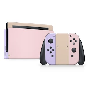 Zachte pastelkleurige Nintendo Switch-skin, roze lavendelbeige kleur Nintendo Switch JoyCons en console vinyl wrap, sticker Custom Switch 3 M