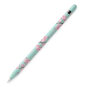 Teal Cherry Blossom Apple Pencil Skin, Japanese Sakura Pink Green Apple Pen Gen 1 & Gen 2 Decal Sticker Wrap, Custom Apple Pencil Vinyl Skin