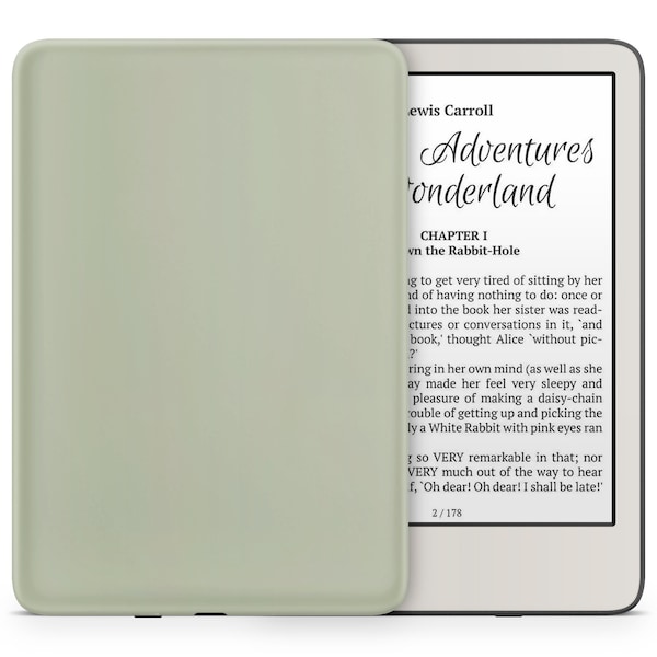Peau Kindle verte confortable, couverture d'autocollants Kindle d'Amazon vert pastel sauge chaud matcha, vinyle 3M d'autocollants personnalisés pour ebooks Kindle