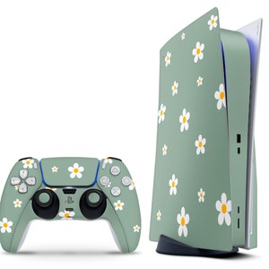 Forest Daisy PS5-skin, schattige pastelkleurige bloemen, zachte bloemen, PlayStation 5-controller en console FacePlate-stickers, aangepaste PS5-sticker 3 m vinyl
