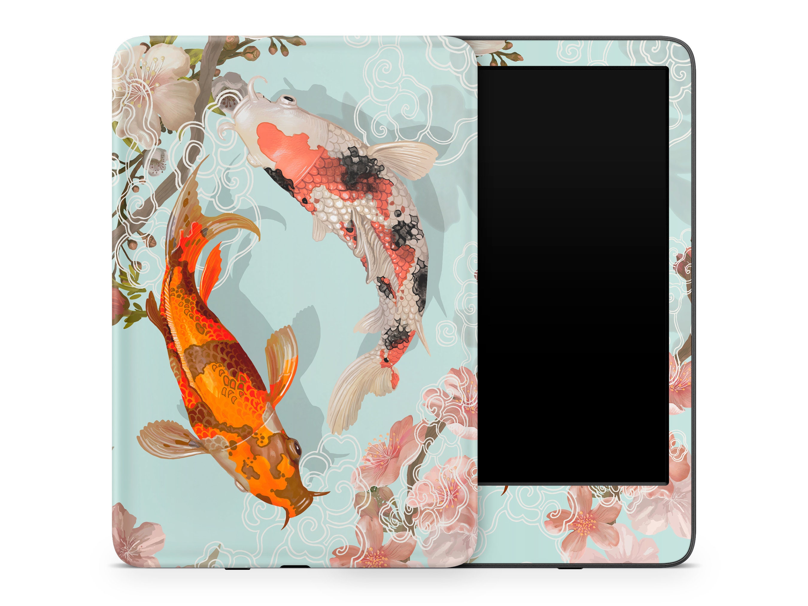 Koi Fish Kindle Skin, Yin Yang Harmony of Life, Oriental Floral Kindle Paperwhite Gen 11 eBook Decal Wrap, Kindle Oasis 10 eReader 3M Vinyl