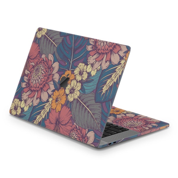 Retro Flowers MacBook Skin, Retro 90s Flowers Garden, Aesthetic Floral Skin for Macbook Pro Air Laptop Decal Wrap, Custom MacBook 3M Vinyl