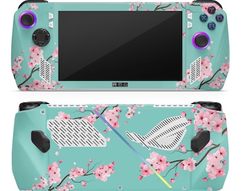 Peau de cerisier Rog Ally, fleur de sakura du Japon, rose pastel et sarcelle florale pour Asus, autocollants Rog Ally, couverture en vinyle 3M personnalisée