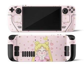 Cute Girl Steam Deck Skin, Sailor Moon and Pink Stars Decal for SteamDeck Gaming Console Cover, Steam Deck OLED Full Wrap Premium 3M Vinyl