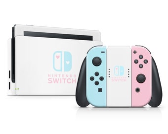 Pastel Pink & Blue Nintendo Switch Skin, Retro Soft Pastels Color Blocking Switches Console Dock Joycons Decal Wrap, Cute Switch, 3M Vinyl