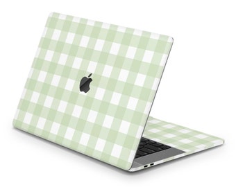 Deense Pastel MacBook Skin, Retro Gingham Matcha Green, Esthetische Skin voor Macbook Pro Air Decal Wrap, Aangepaste MacBook Laptop, 3M Vinyl Cover