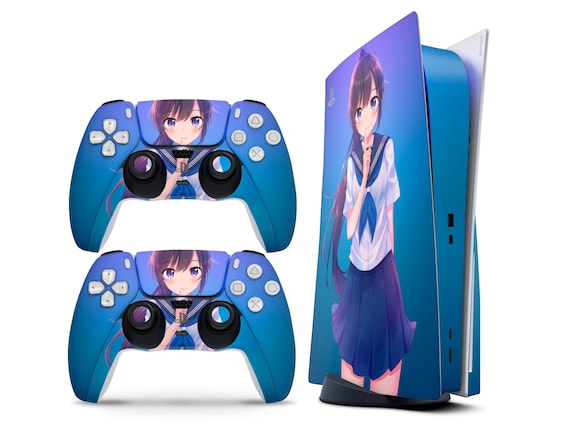 Cute Anime Girl Ps5skin, Gradient Blue Kawaii Girl Decal for