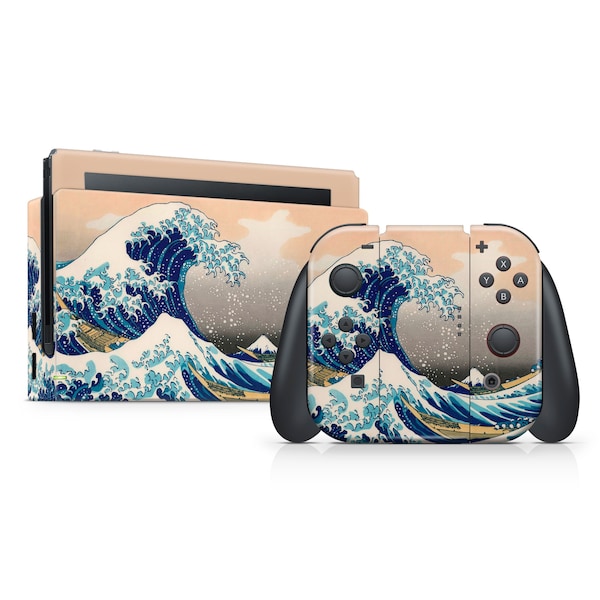 Wave Off Kanagawa Nintendo Switch Skin, Great Wave Aufkleber für Nintendo Switch Joycons & Konsole und Dock Full Wrap, 3M Vinyl Cover