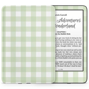 Deense pastelgroene Kindle-skin, zacht matcha gingham-ruitpatroon Amazon Kindle e-book stickeromslag, aangepaste hoes Kindle eReader, 3 m vinyl