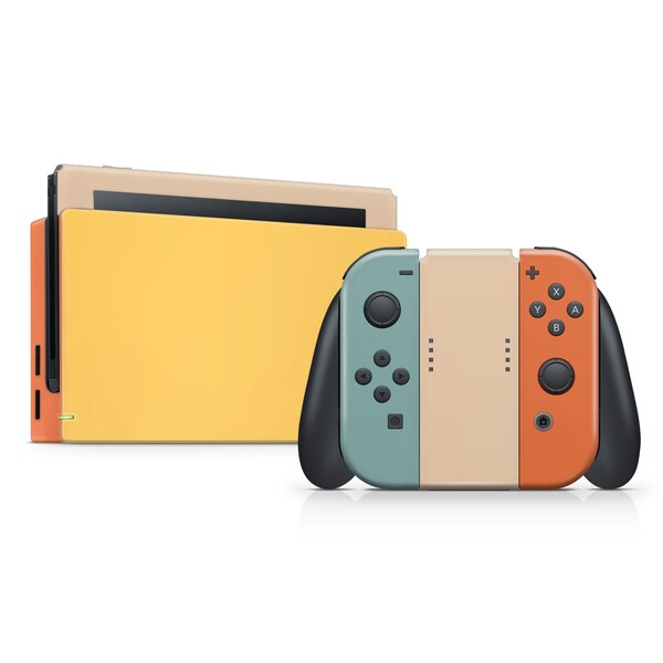 80s Colorwave Nintendo Switch Skin: Retro Gelb Orange Teal Decal Verpackung