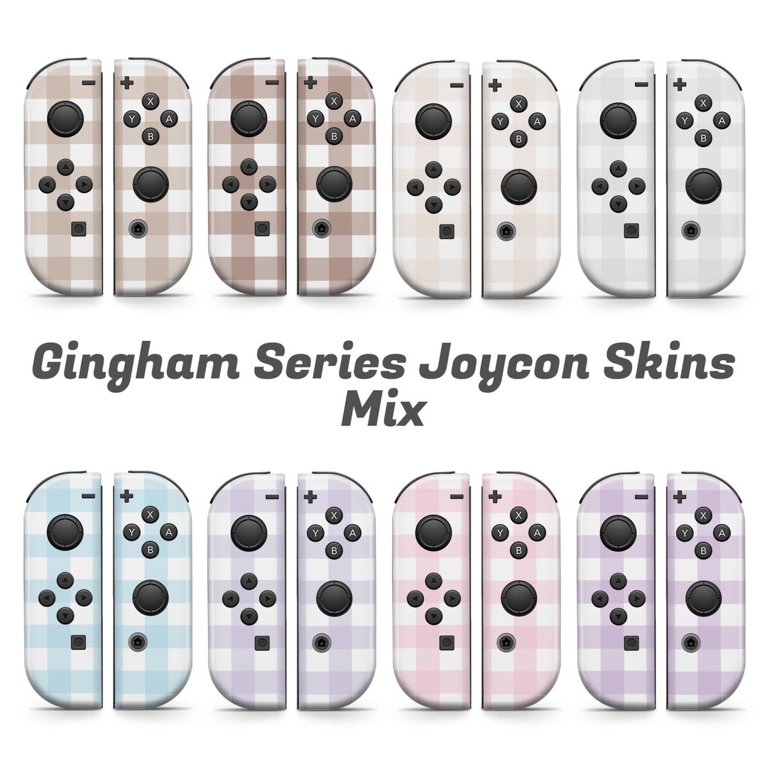 Gingham Series Nintendo Switch Joycons Skin, Soft Pastel, Pink, Blue ...