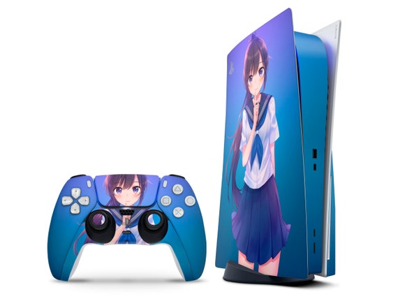 Cute Anime Girl Ps5skin, Gradient Blue Kawaii Girl Decal for