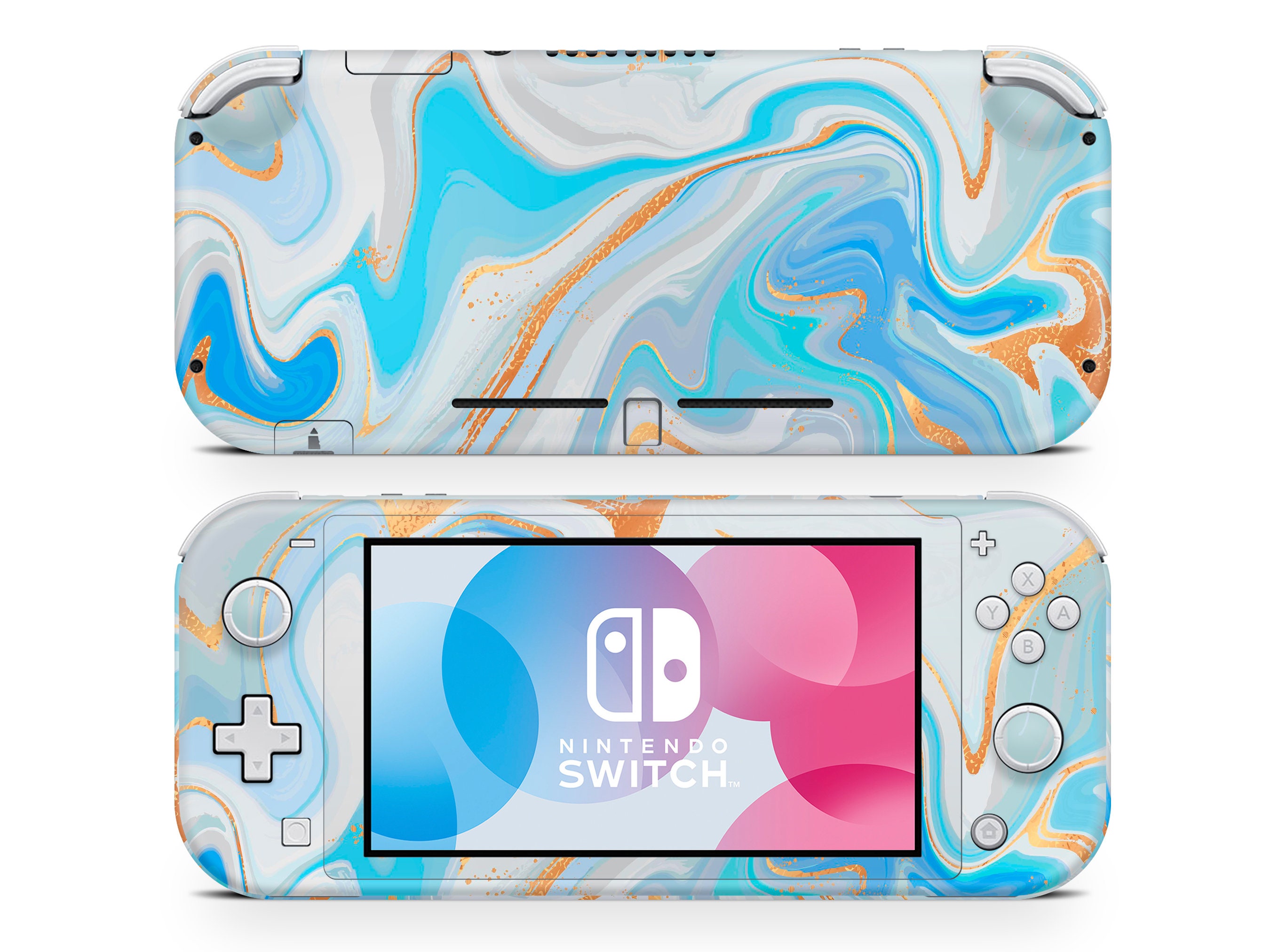 Nintendo Switch Lite Skin Wrap Premium Vinyl Blue Turquoise Marble
