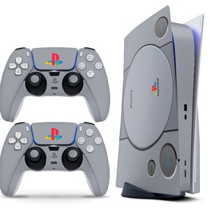 Retro Playstation 1 Inspired Skin for PS5, Classic Grey Design Compatible with PlayStation 5 Console & Controller Decal Wrap Cover, 3M Vinyl Console+2 Controller