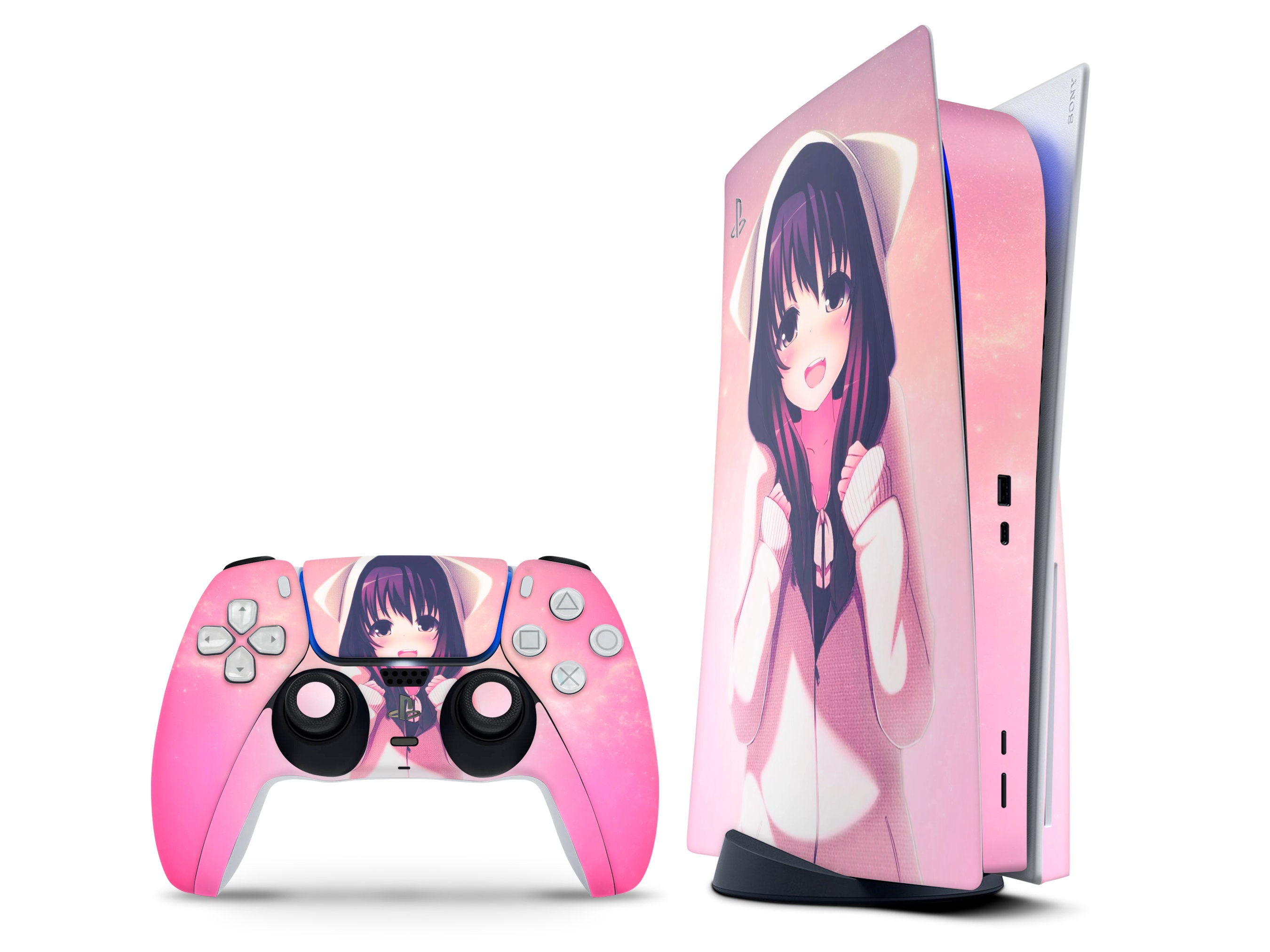 Anime Girl PS5 Console and Controller Skin Cute Pastel Pink pic picture picture