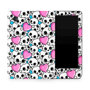 Cute Skull Kobo Skin, Pink Hearts Design for Kobo Clara, Nia, Libra eReader Decal Wrap, Custom Kobo eBook Cover, 3M Vinyl