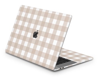 Danish Pastel Latte Brown MacBook Skin, Retro Gingham Aesthetic Skin for Macbook Pro Air Decal Wrap, Custom MacBook Laptop Cover, 3M Vinyl