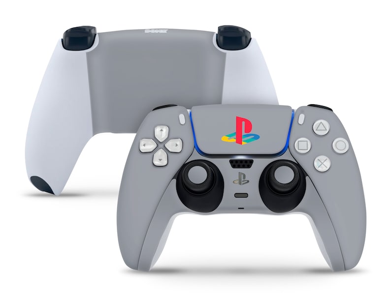 Retro Playstation 1 Inspired Skin for PS5, Classic Grey Design Compatible with PlayStation 5 Console & Controller Decal Wrap Cover, 3M Vinyl Controller