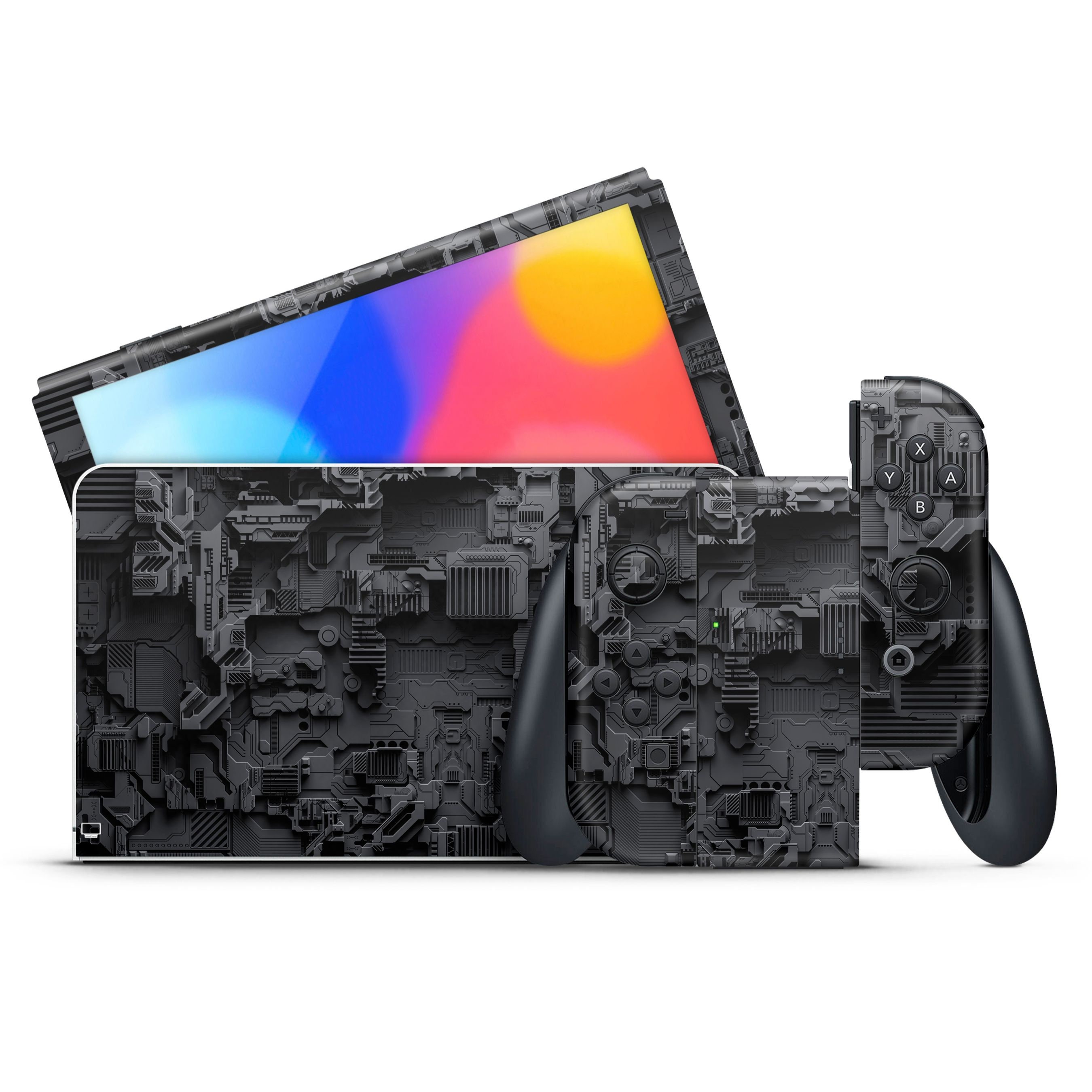 Nintendo Switch OLED Cyber Armour Skin, Black Futuristic Digital Design Switch Oled Console & Joycons Decal Wrap, Custom Nintendo 3M Vinyl