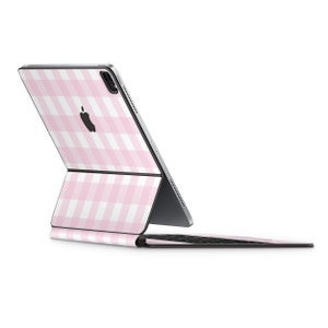 Deens pastel magische toetsenbordskin, roze zachte pastel retro pastel geruit patroon skin voor Apple iPad-toetsenbord sticker wrap, aangepast vinyl van 3 m