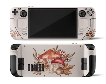 秋の Steam Deck スキン、美しいキノコとかわいい花、SteamDeck OLED デカール ラップ、カスタム ゲーム コンソール プレミアム 3 M ビニール スキン
