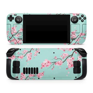 Peau de pont vapeur fleurs de cerisier, fleurs de sakura japonaises rose pastel, fleurs de sakura japonaises, sticker SteamDeck OLED, vinyle 3 m pour console de jeu personnalisé
