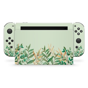 Nintendo Switch-skin aquarelbladeren, babygroene bloemen bloemen Nintendo Switch-console Joycons Dock sticker wrap, aangepaste vinylsticker van 3 m