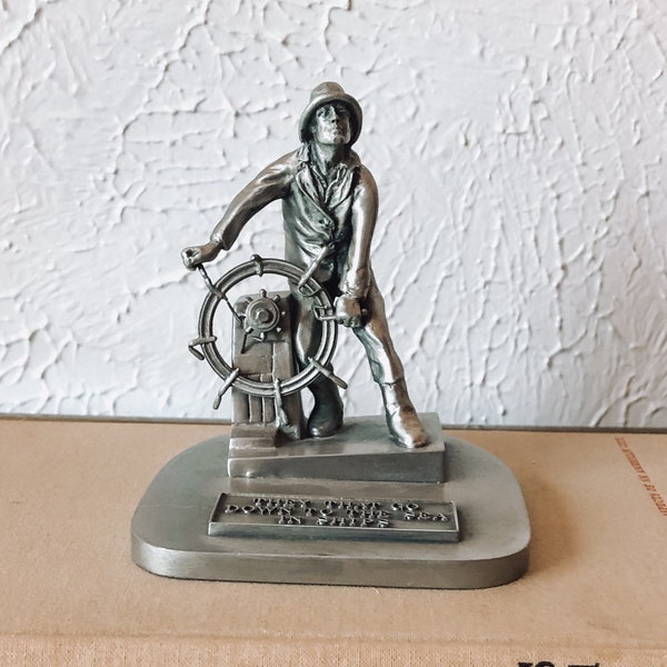 Vintage Hudson Pewter Fisherman Figurine/Paperweight “They That Go Down To The Sea In Ships”, Gift for Sailor, Gift for Dad, Gift for Him