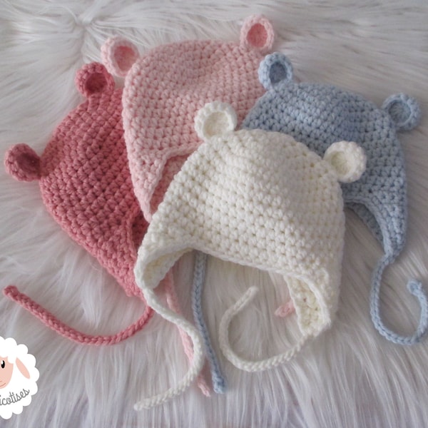 Bonnet bébé ourson en laine cache oreilles