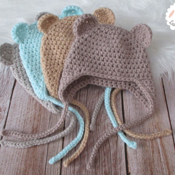 Bonnet bébé en laine ourson cache oreilles