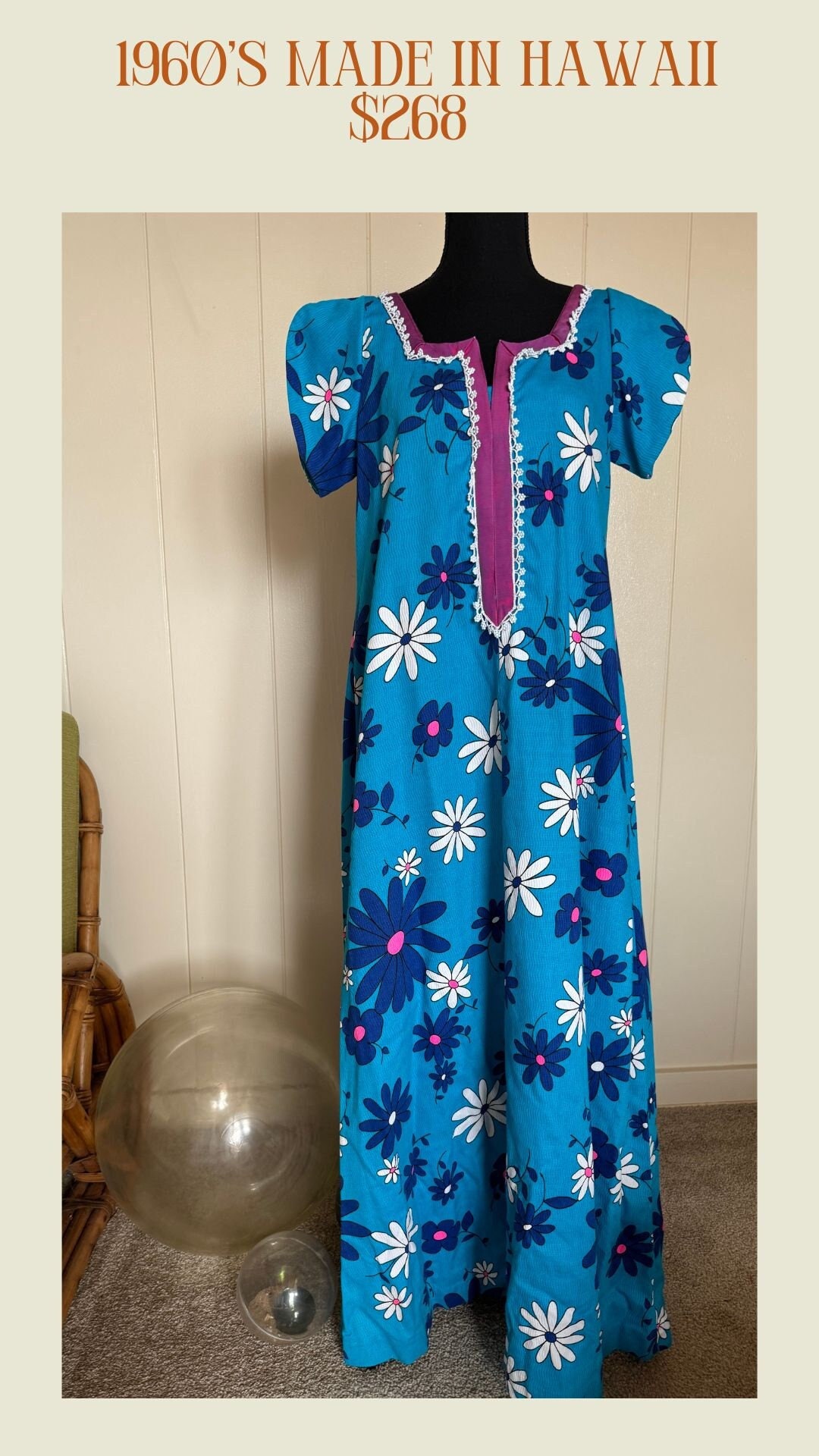 Vintage Muumuu/ Vintage Hawaiian Dress / 80's Style / Mauve