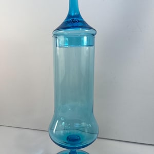 Vintage Empoli Blue Glass Apothecary Jar with Circus Tent Lid